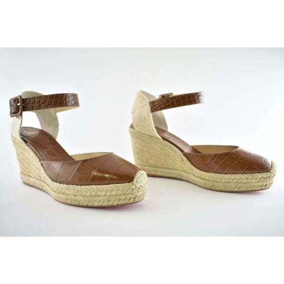 Christian Louboutin Amelina 90 Biscotto Brown Platform Wedge Sandal Heel Pump 40 - Picture 4 of 12